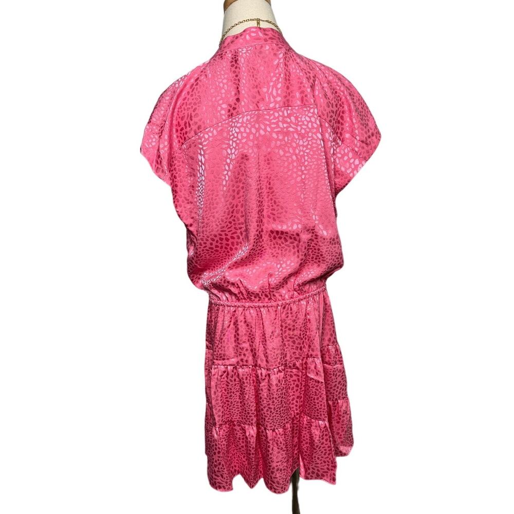 Rebecca Minkoff Ollie flounce dress pink punch animal print pearl button size XL - Picture 4 of 7